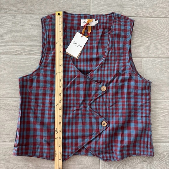 RUJUTA SHETH 100% Handwoven Cotton Carmen Vest Beacon Chex Red Blue Large NWT - Picture 11 of 11